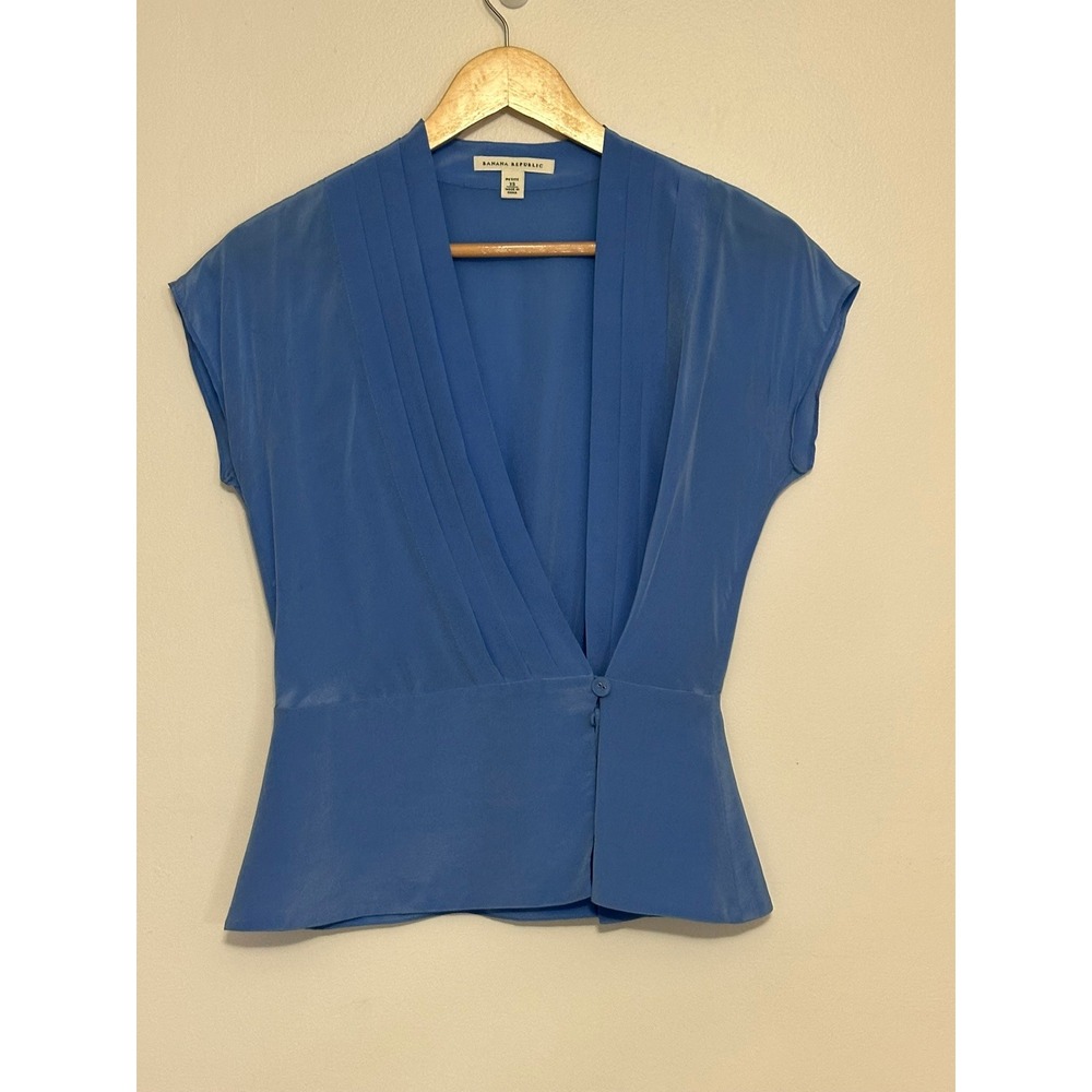 Banana Republic 100% Silk Pleated Faux Wrap Blouse Luxury Elegant Womens PXS